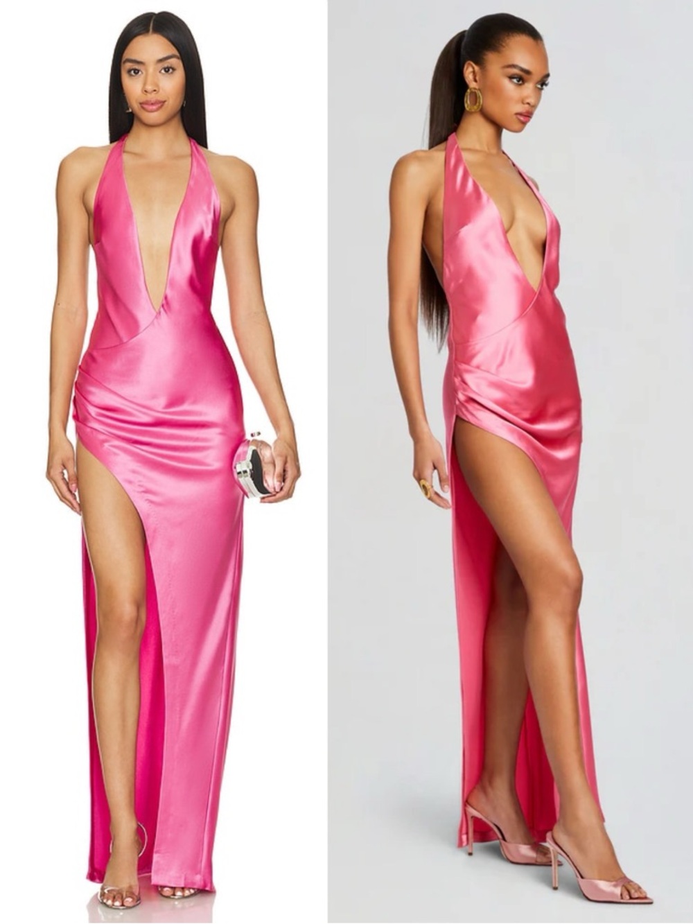 Retrofete Valeria Silk Halterneck Maxi Dress Candy Pink NEW with tags